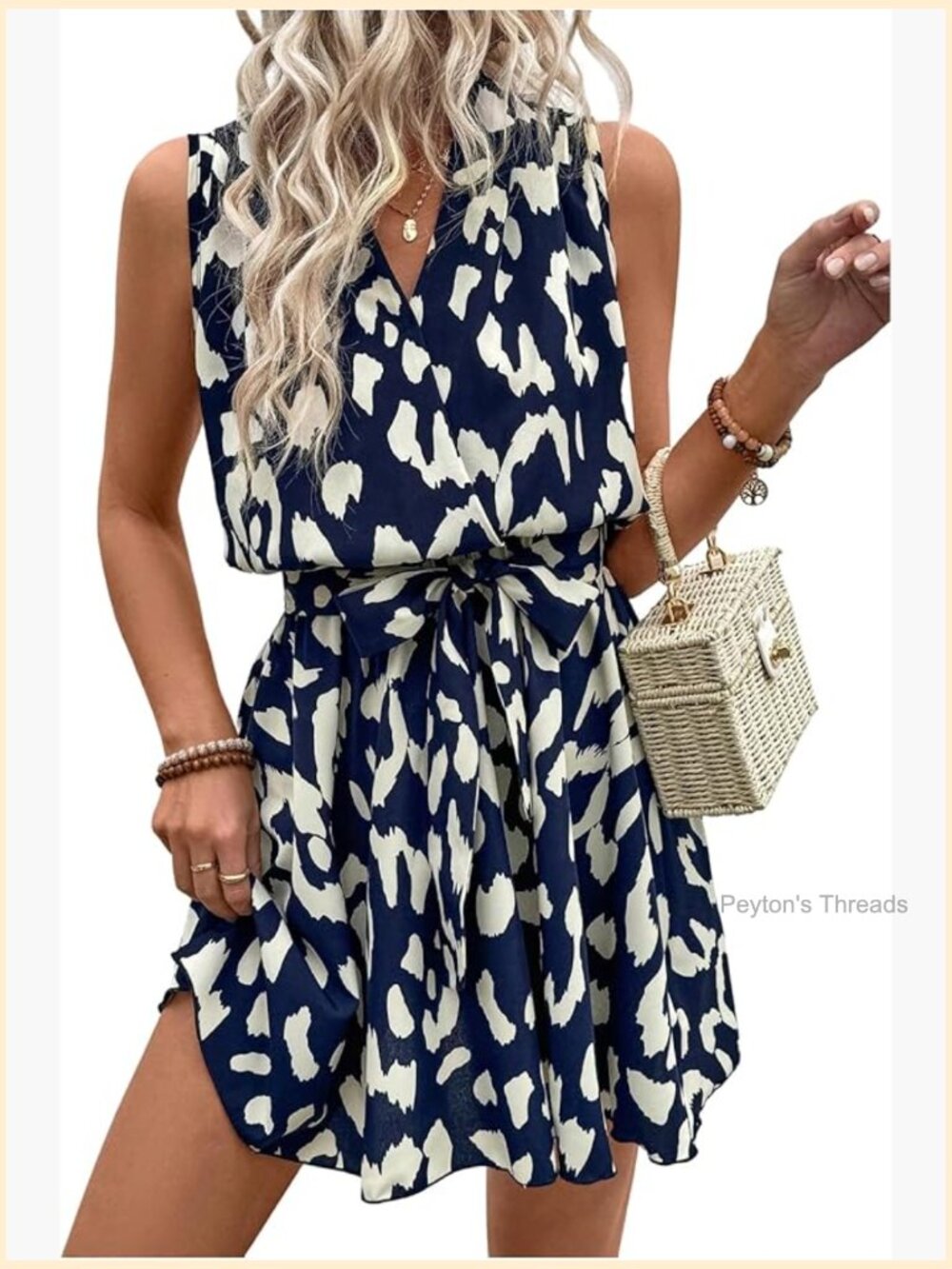 Sleeveless V Neck Wrap A Line Flowy Belted Summer Dress